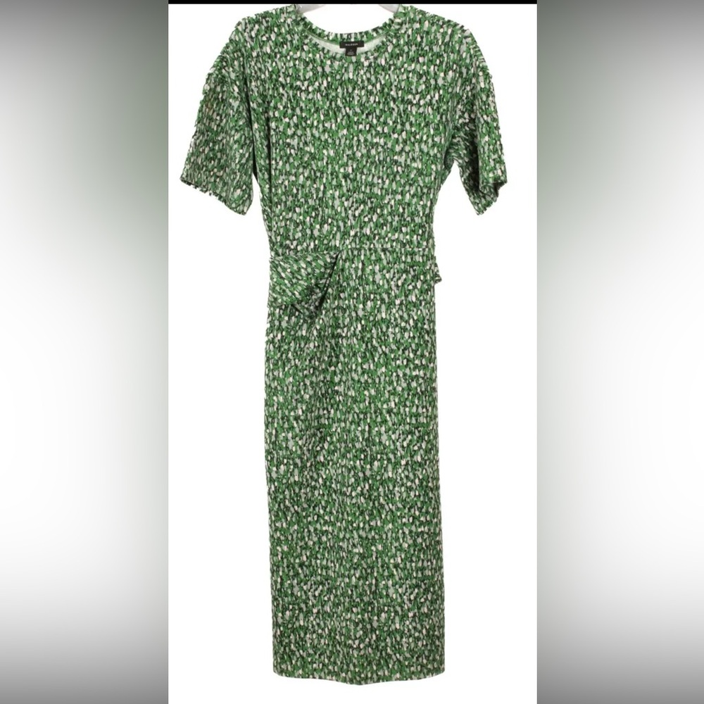 Halogen Women’s Dress Medium Green Gray Midi Short Sleeve Pullover Knit Stretch